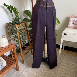 Idra Anthropologie Linen Plum Wide Leg Flare Low Rise Trousers Pants 4 32